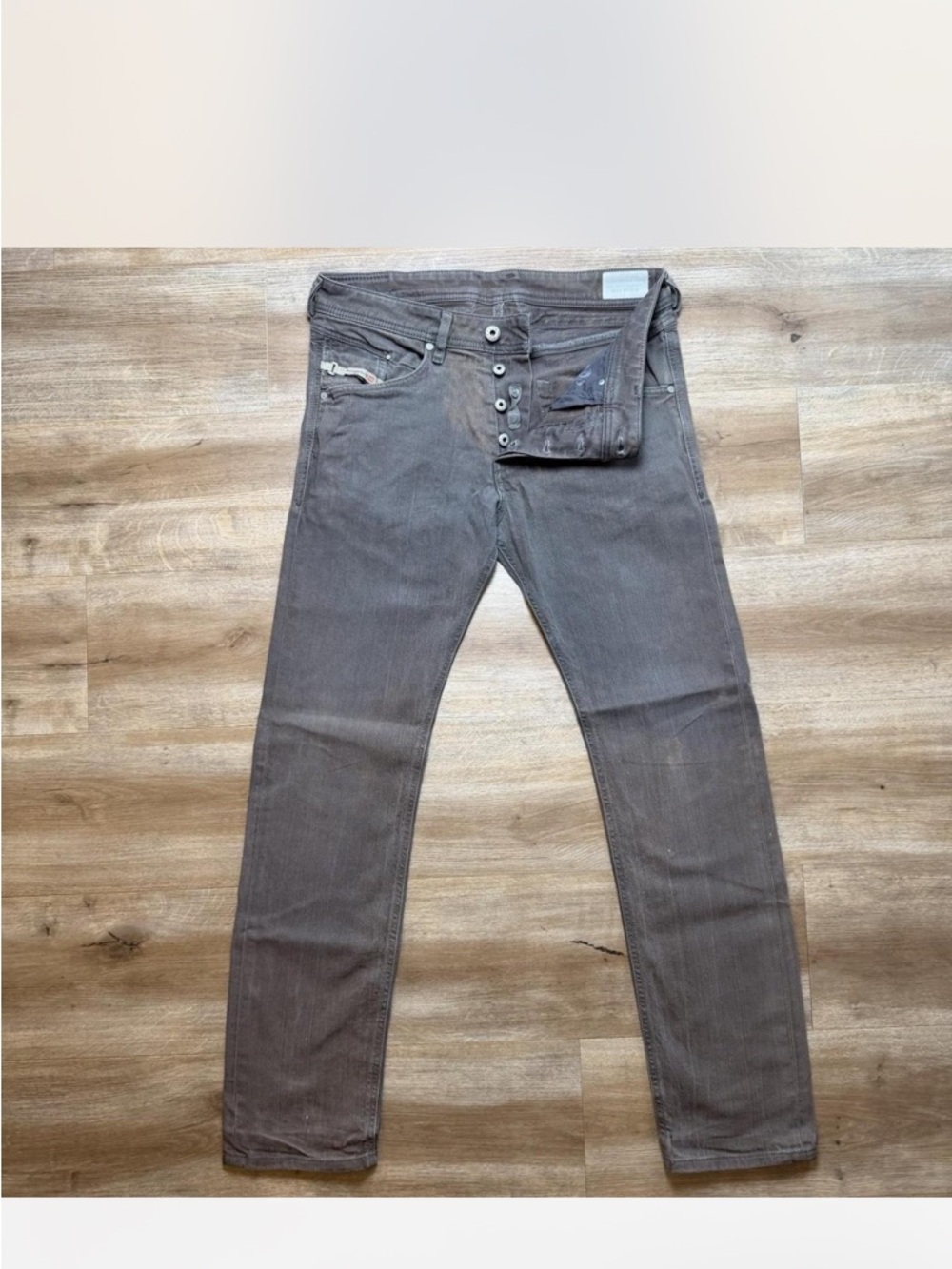 Diesel Belther Jeans Men 31×30 Brown Slim Tapered Contrast Wash Button Fly 0847E